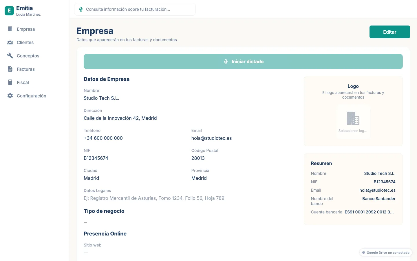 Abre la pestaña Empresa