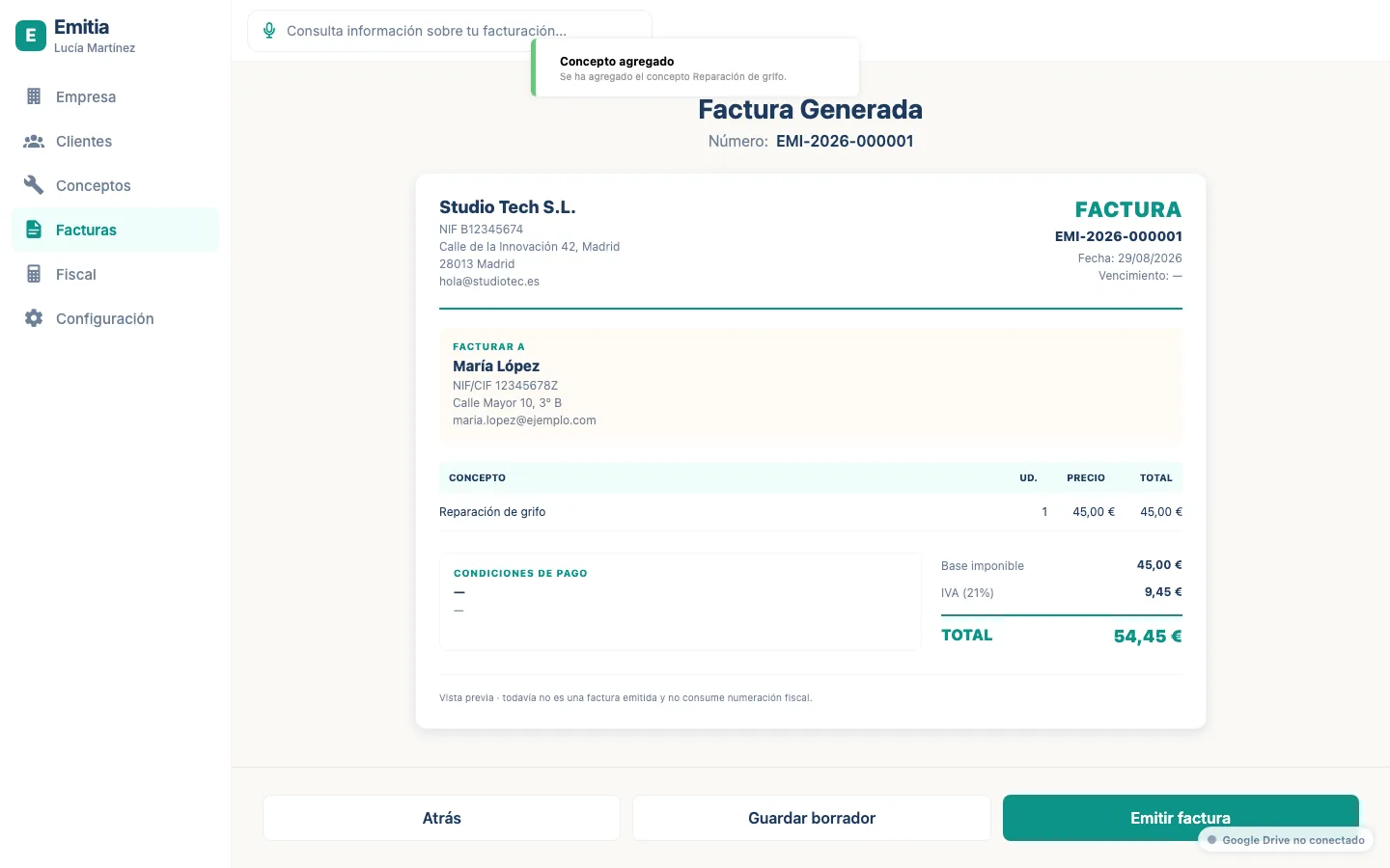 Abre la factura emitida