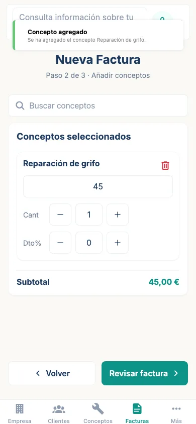 Ajusta cliente o conceptos