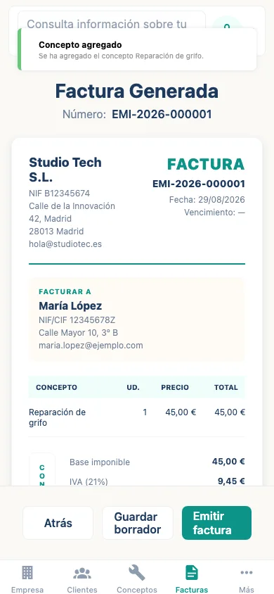 Paso 1 — Cómo enviar una factura a VeriFactu